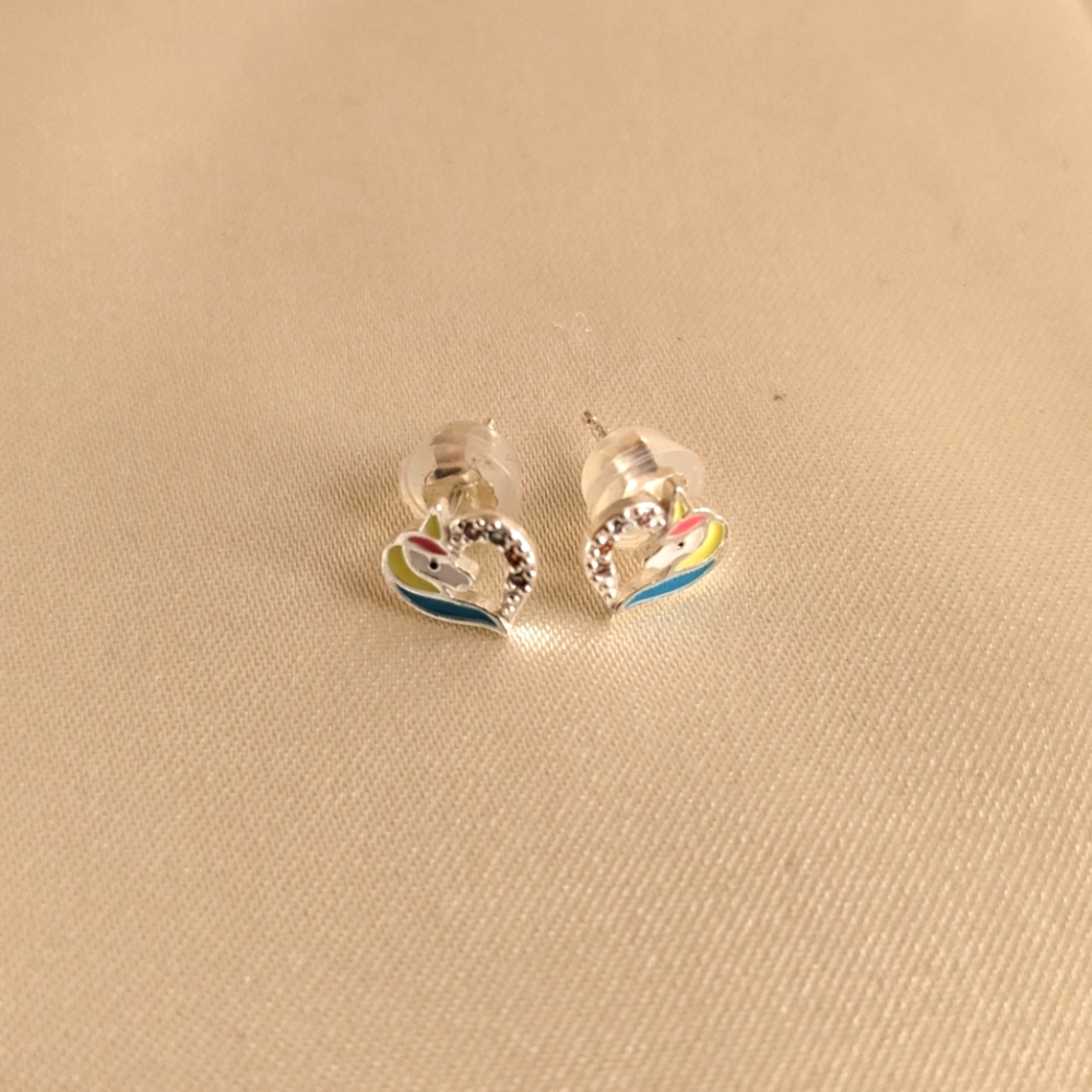 Children's Silver Unicorn Ear Studs with Cubic Zirconia and Epoxy